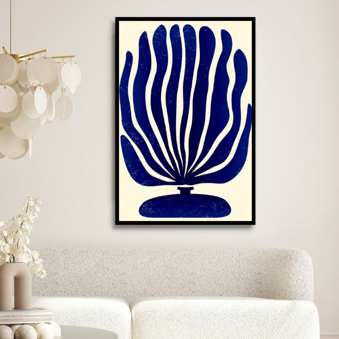 Contemporary Blue Botanical Abstract Oil Painting for Modern Interiors