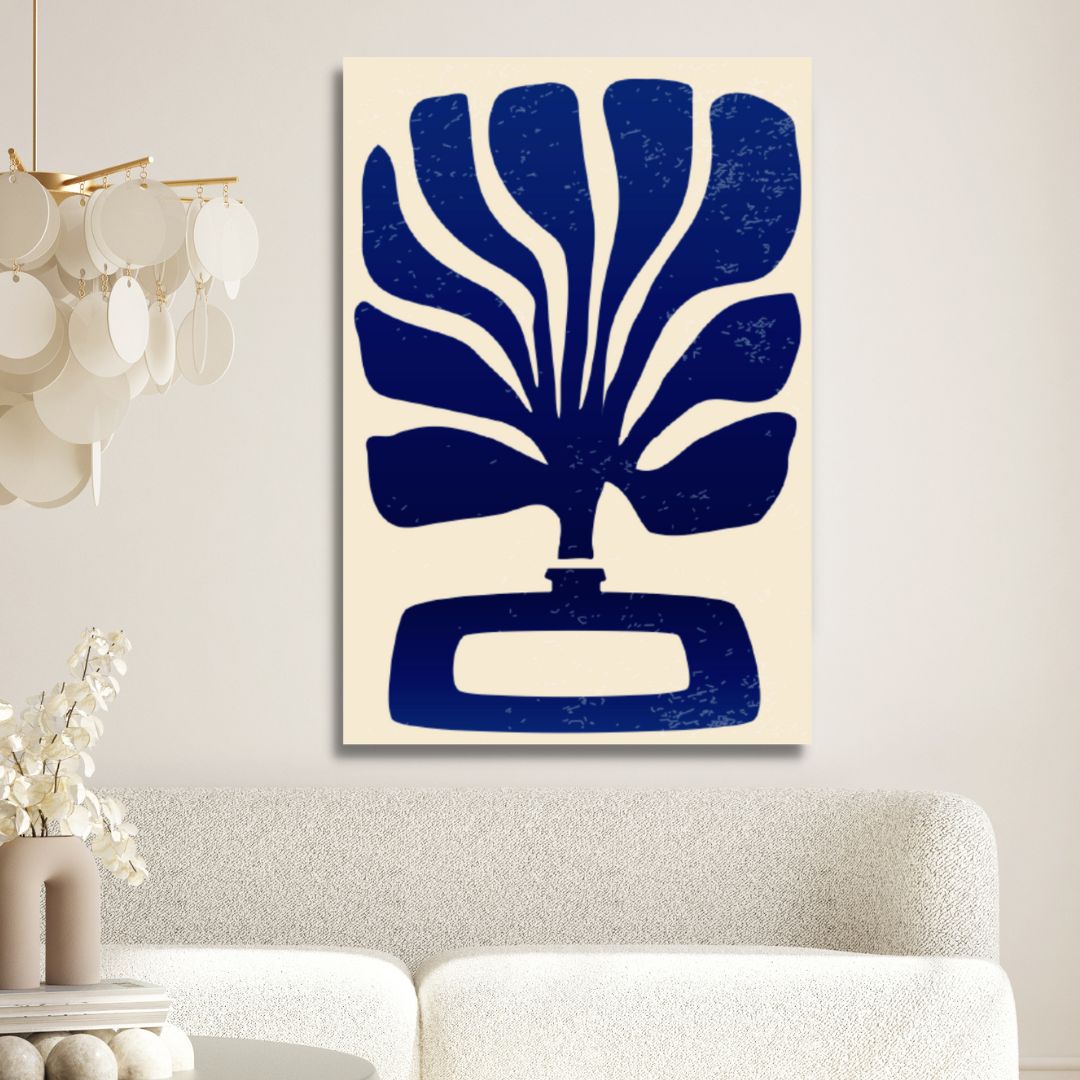Contemporary Blue Botanical Abstract Oil Painting for Modern Interiors