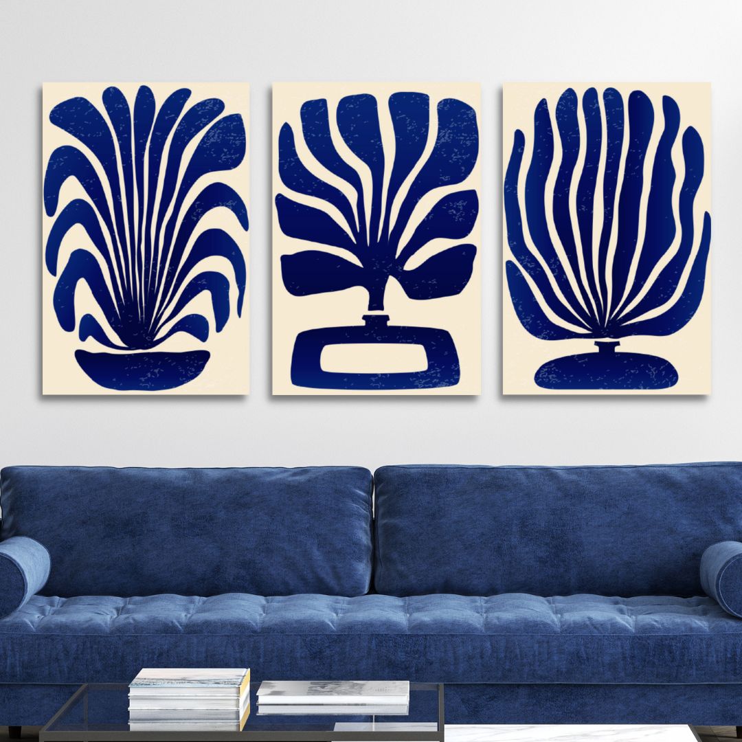 Contemporary Blue Botanical Abstract Oil Painting for Modern Interiors