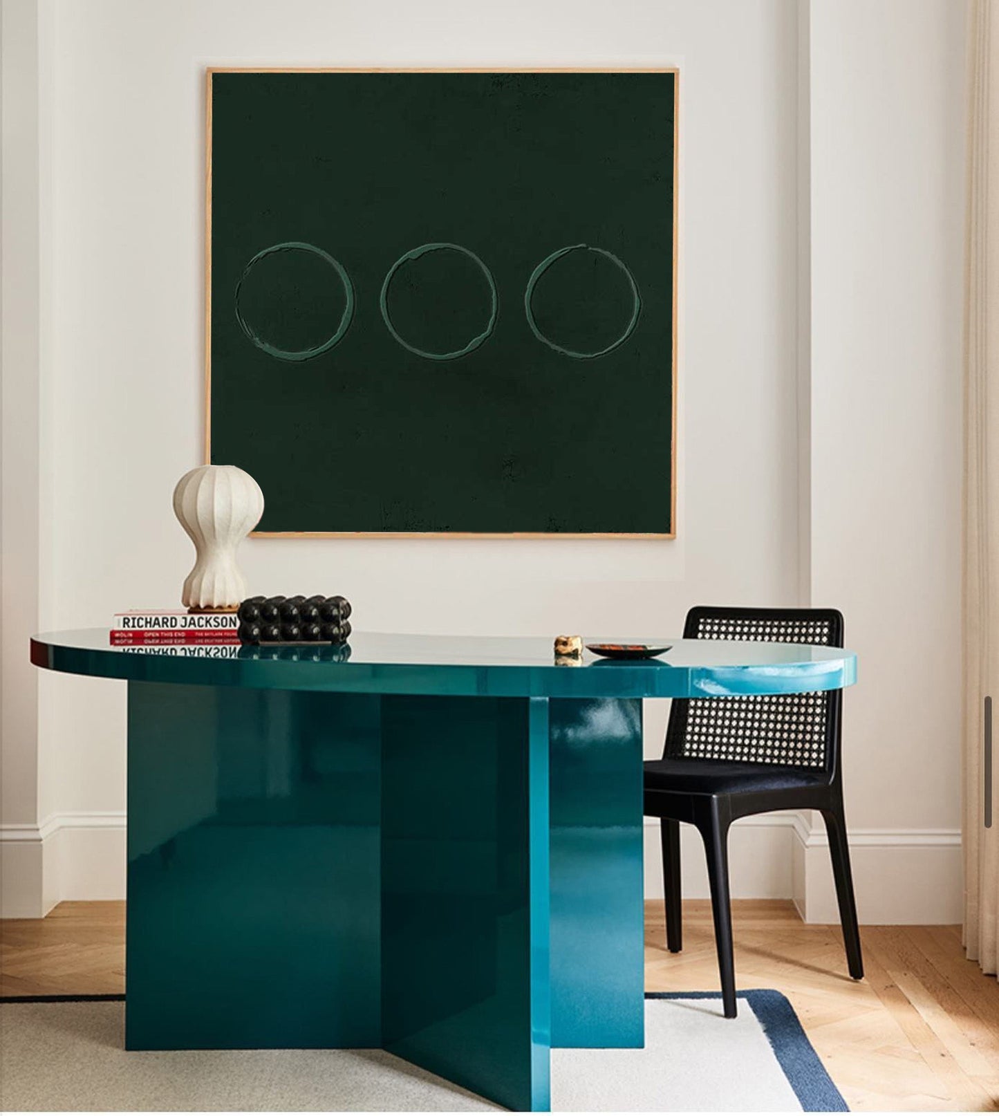 Minimalist Green Abstract Oil Painting for Modern Home Decor