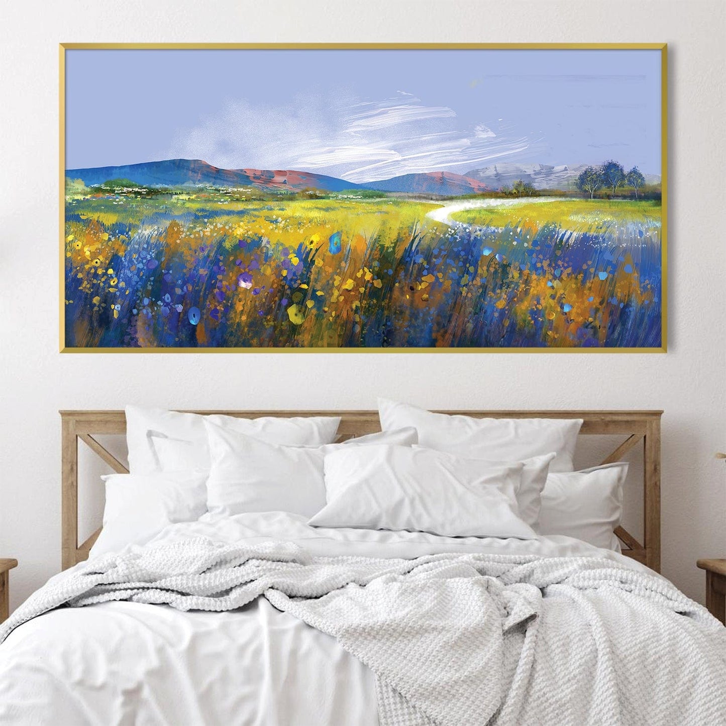 Vibrant Meadow Landscape Oil Painting for Home Decor and Art Lovers