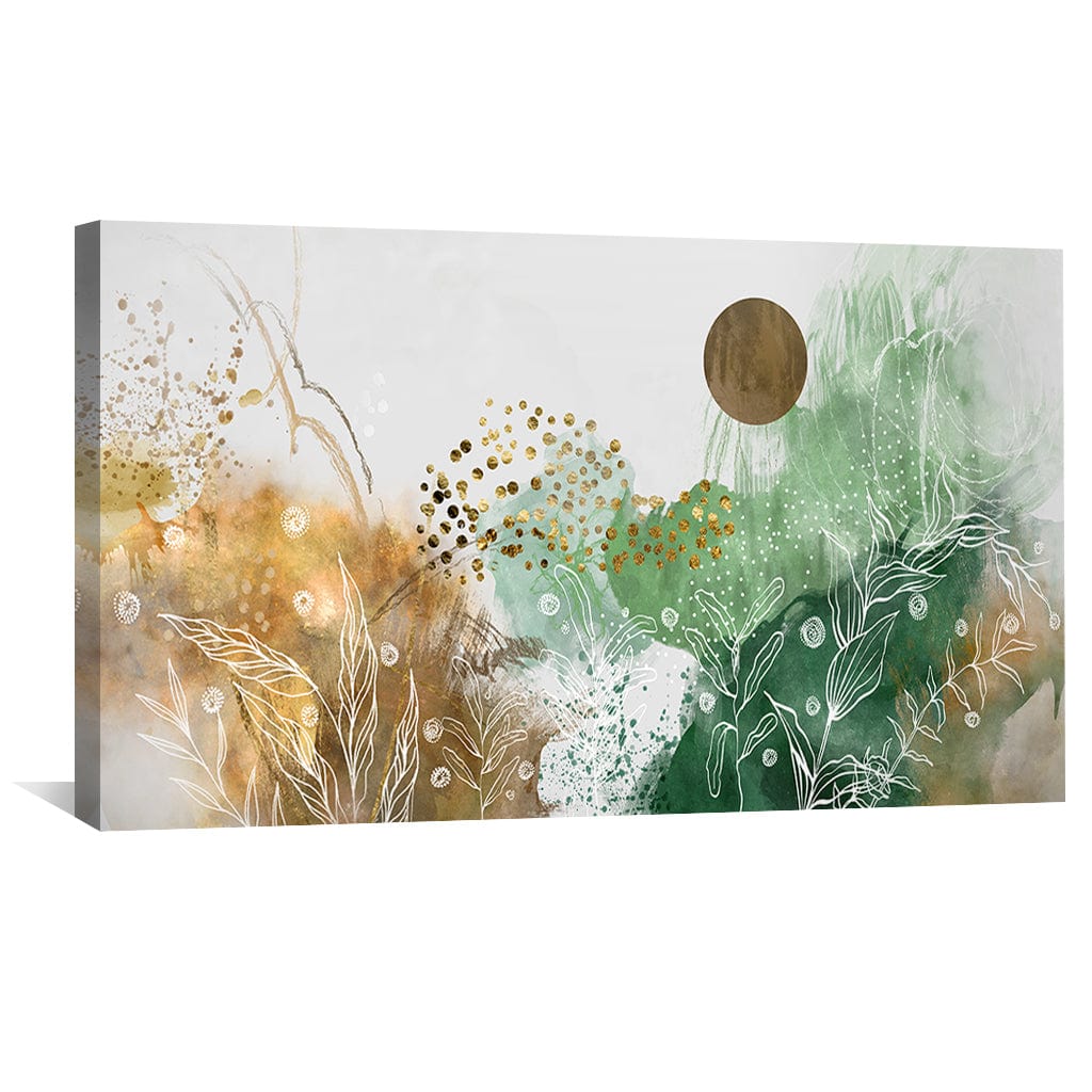 Abstract Meadow Oil Painting with Earthy Greens and Gold Accents for Contemporary Decor