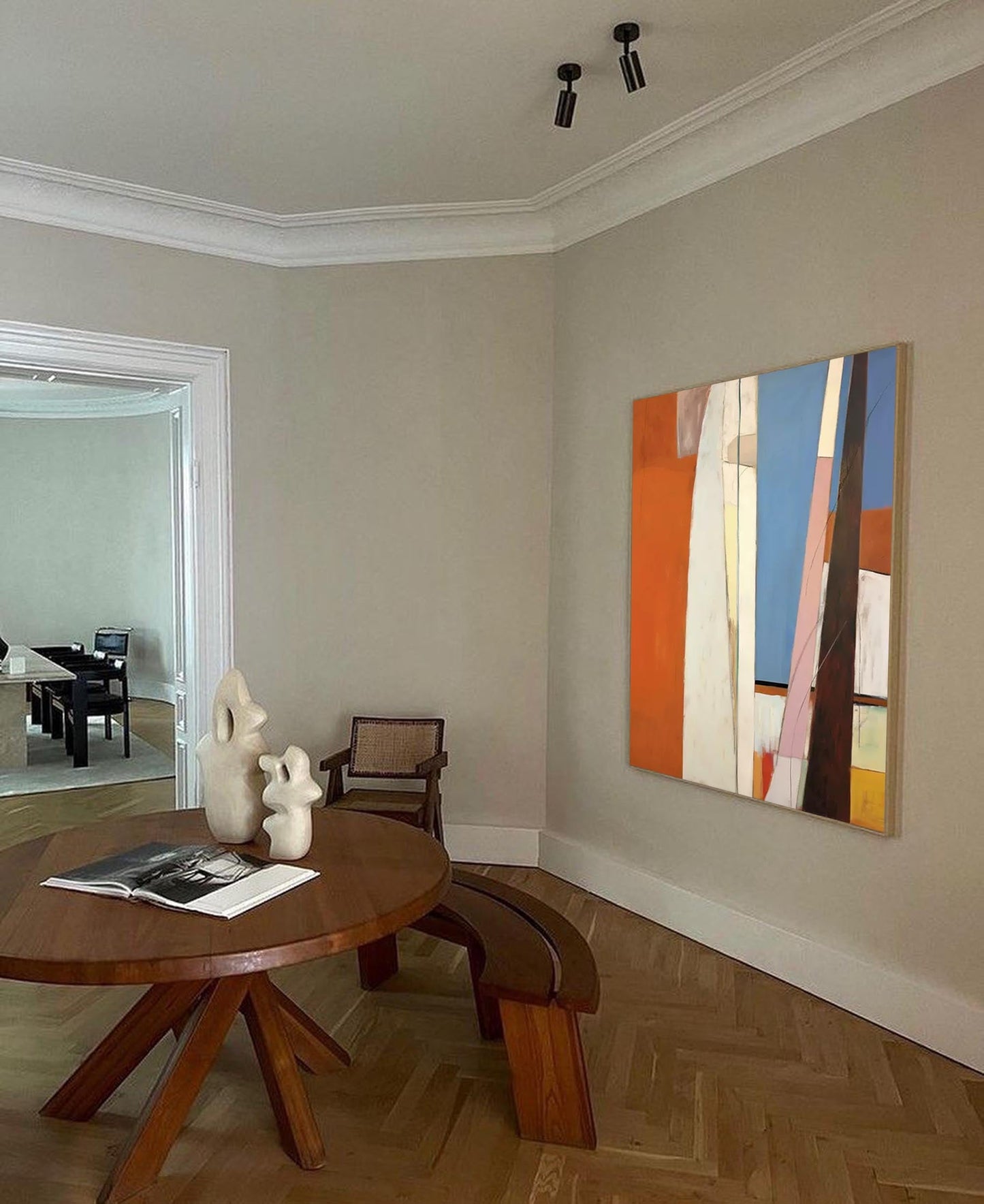 Modern Abstract Oil Painting with Vibrant Colors and Geometric Shapes