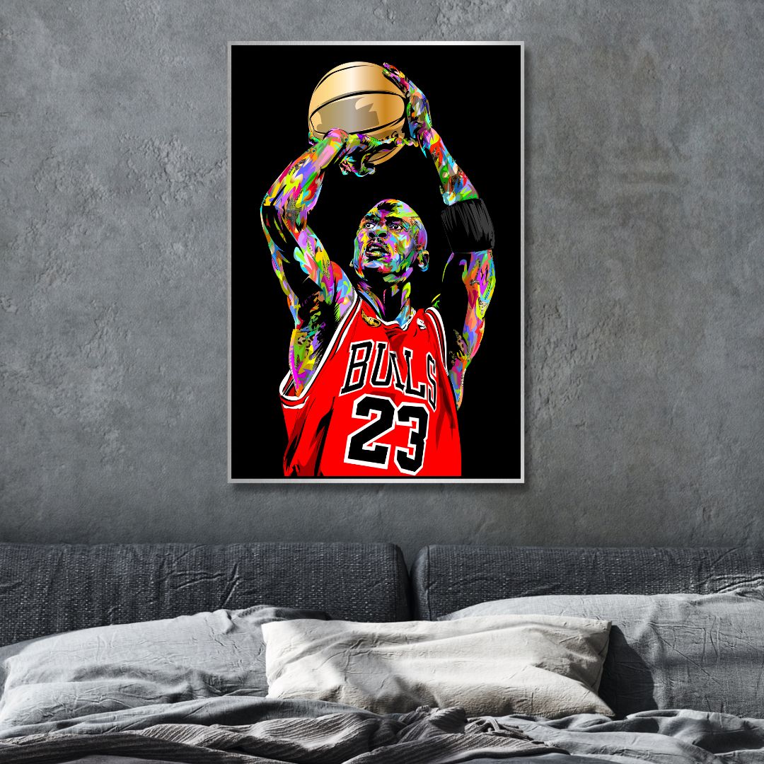 Colorful Michael Jordan Jumping Pop Art Canvas Framed Wall Decor