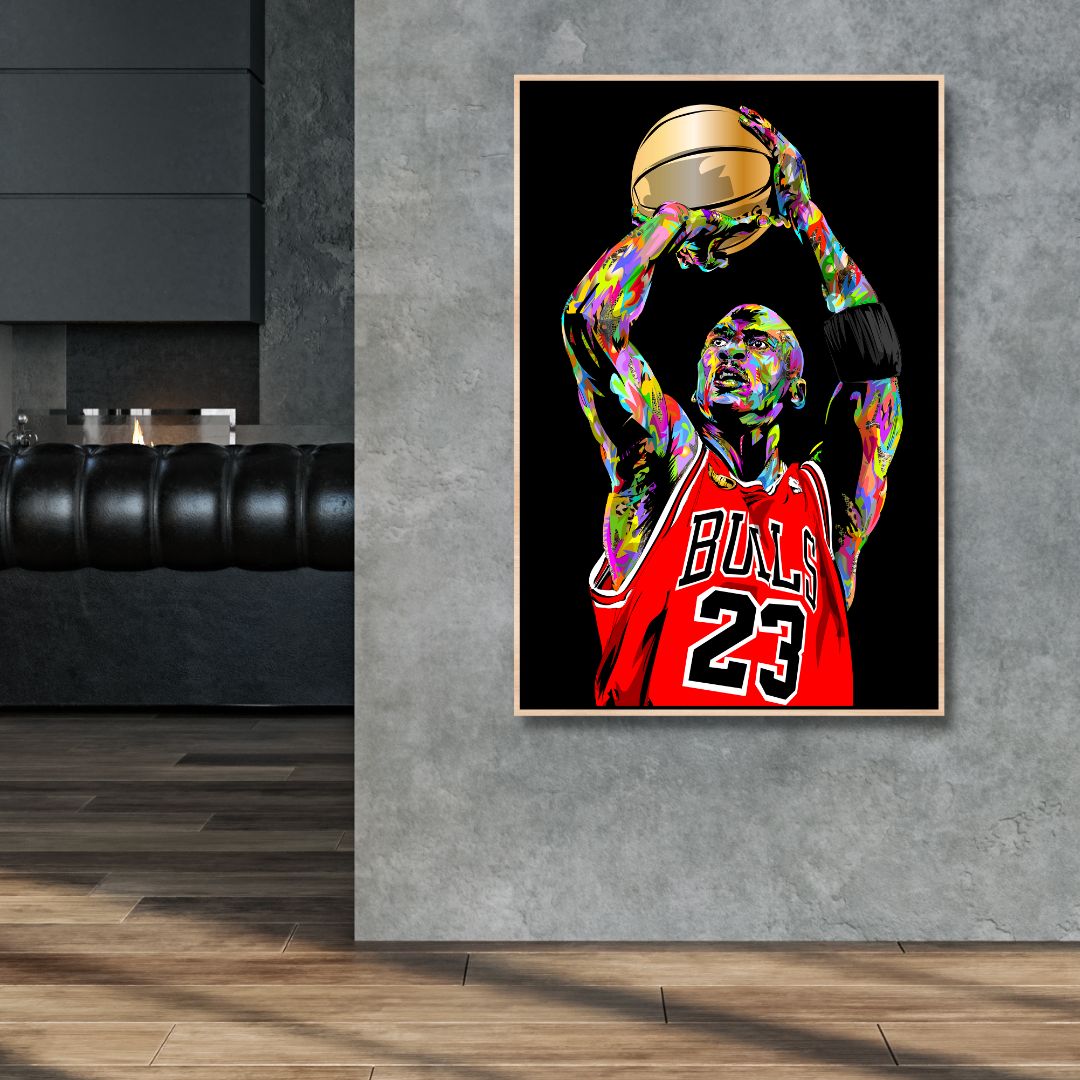 Colorful Michael Jordan Jumping Pop Art Canvas Framed Wall Decor
