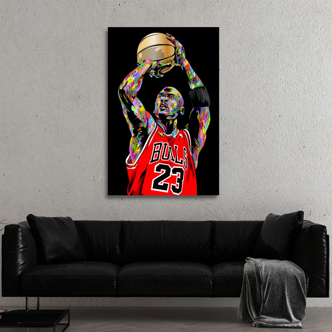 Colorful Michael Jordan Jumping Pop Art Canvas Framed Wall Decor