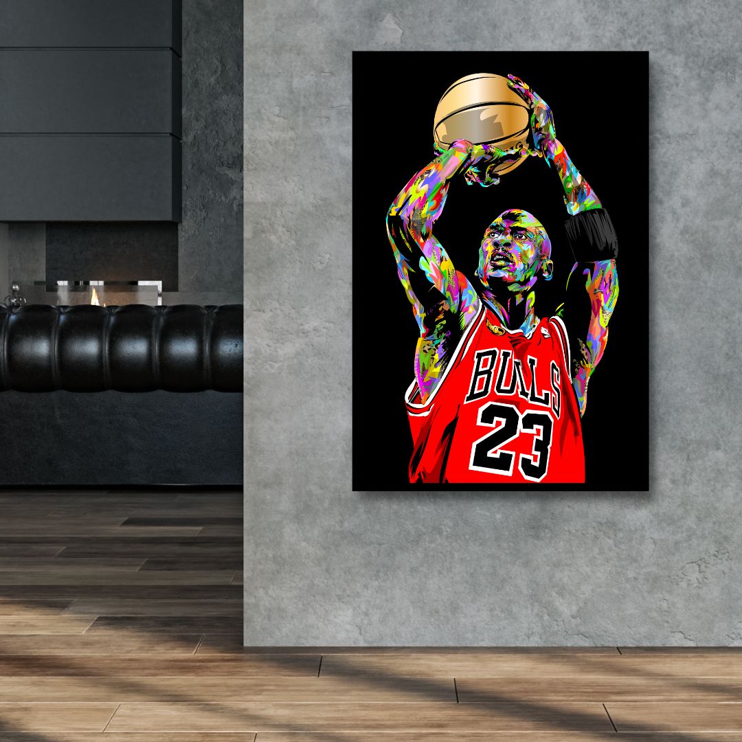 Colorful Michael Jordan Jumping Pop Art Canvas Framed Wall Decor
