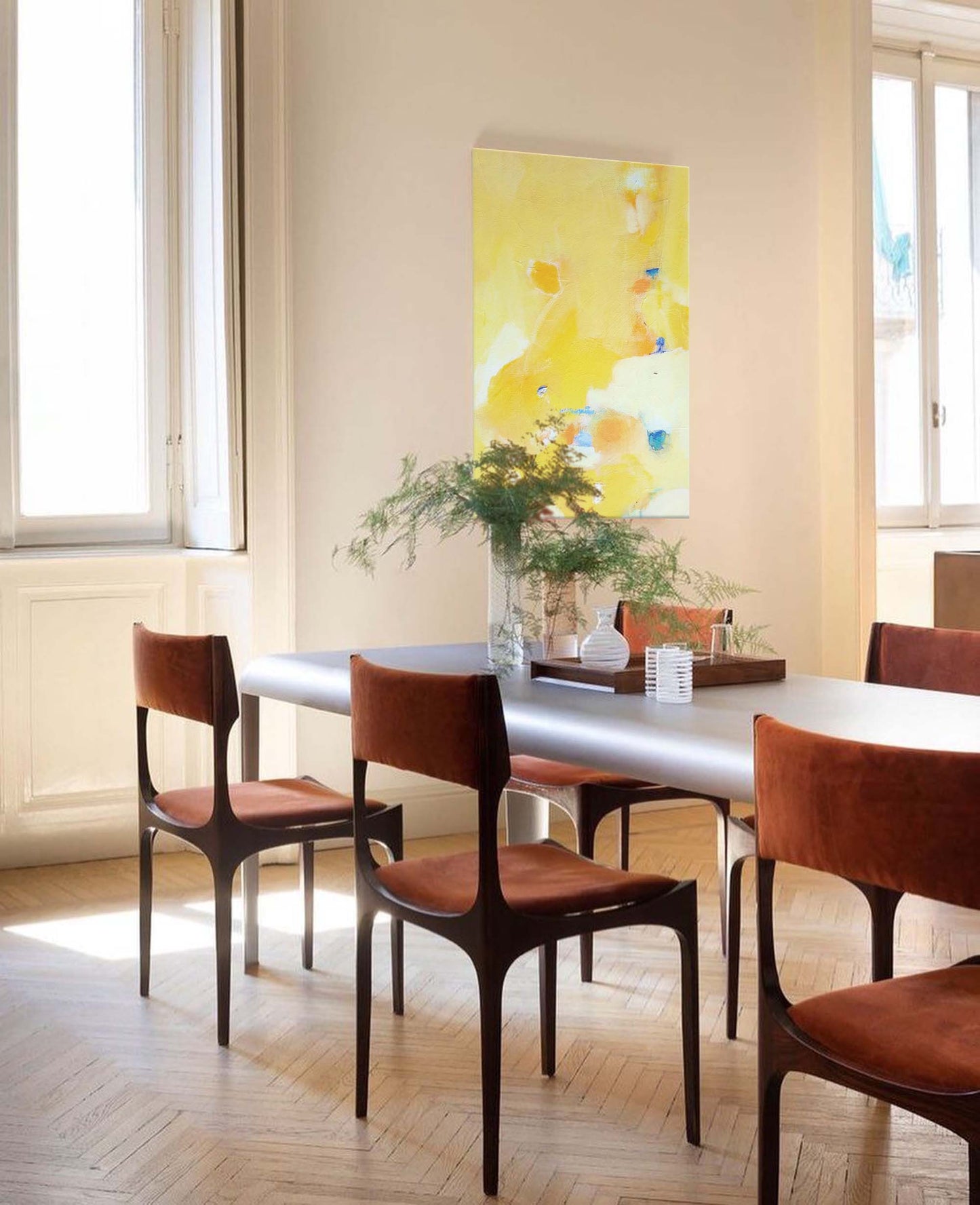 Bright Yellow Abstract Oil Painting for Modern Minimalist Home Decor