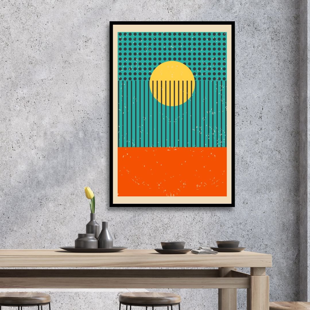 Geometric Abstract Oil Painting with Vibrant Colors and Bold Patterns