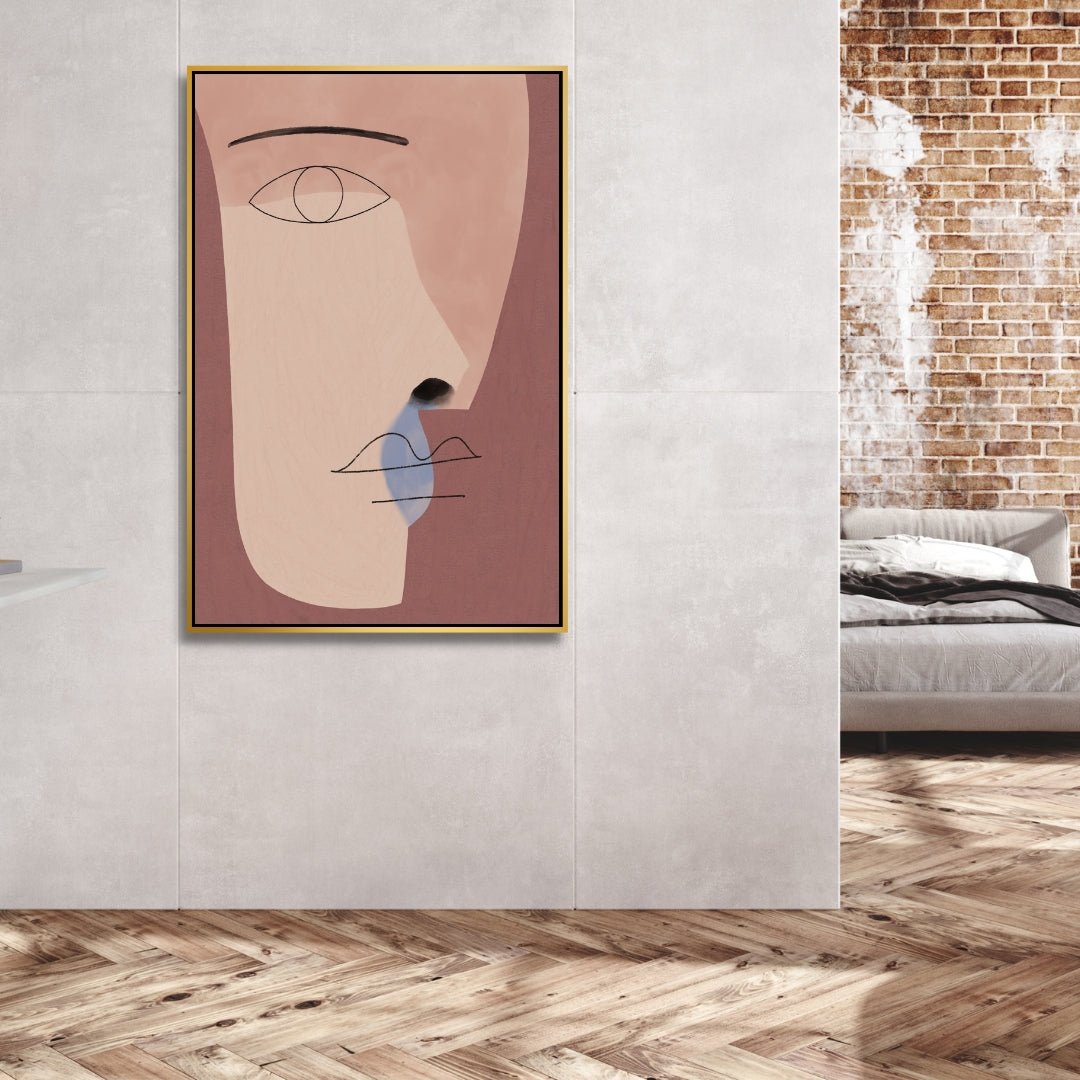 Contemporary Minimalist Abstract Face Oil Painting for Modern Decor