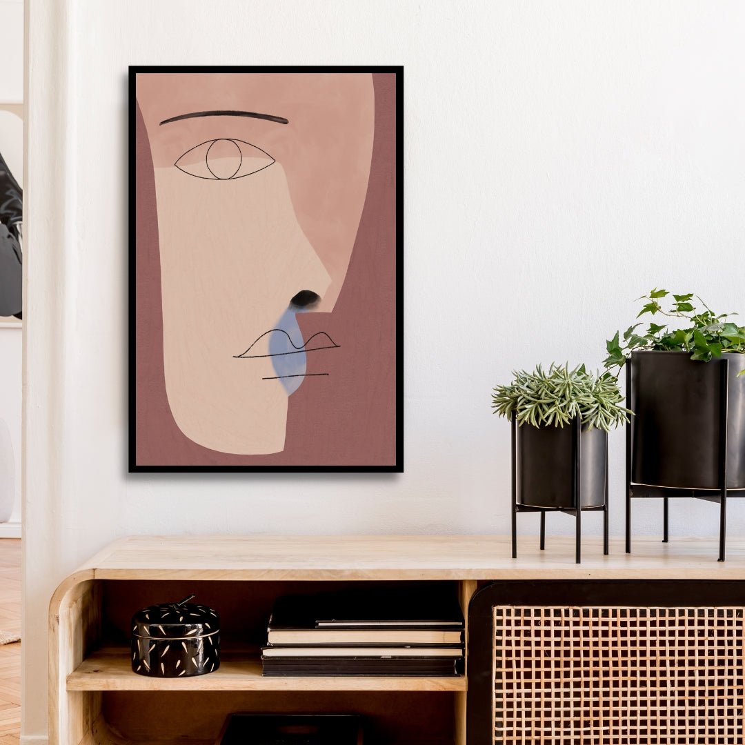 Contemporary Minimalist Abstract Face Oil Painting for Modern Decor