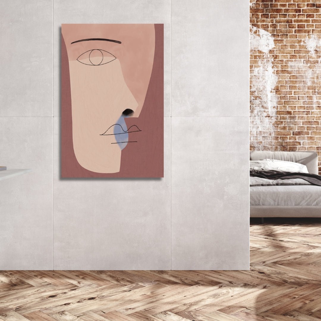 Contemporary Minimalist Abstract Face Oil Painting for Modern Decor