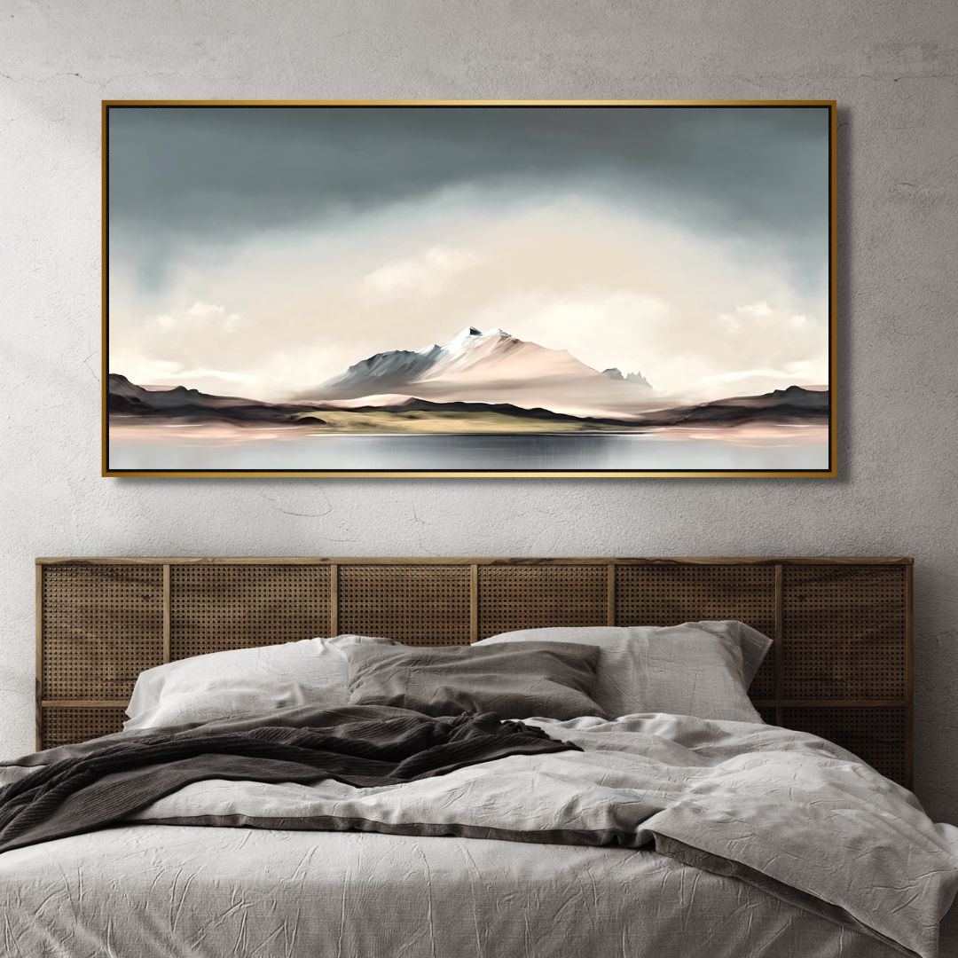 Minimalist Mountain Landscape Oil Painting for Modern Home Decor