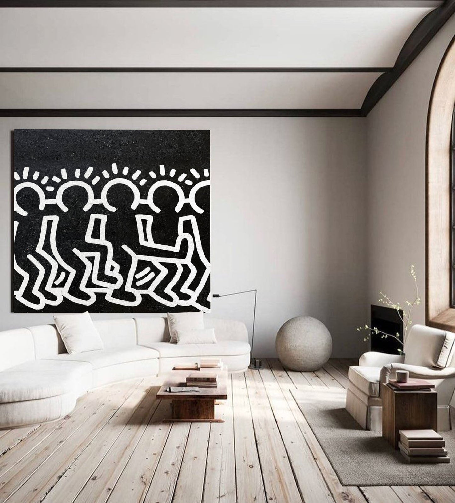 Bold Black and White Abstract Figures Oil Painting Inspired by Urban Art