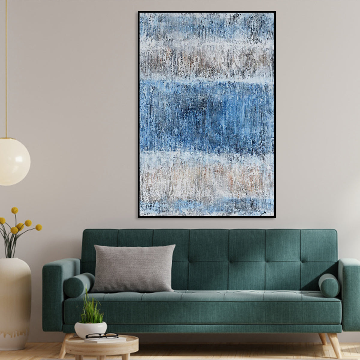 Serene Blue Abstract Oil Painting for Tranquil Home Decor