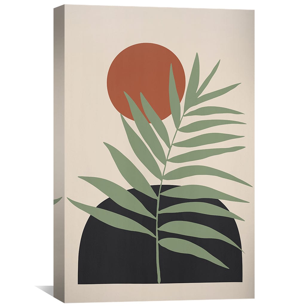Contemporary Floral Oil Painting with Green Leaves and Warm Sun Tone