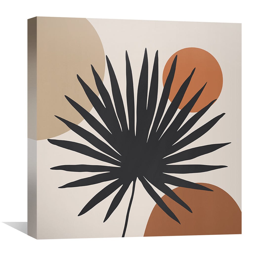 Modern Abstract Floral Artwork with Black Palm Leaf and Earthy Tones for Home Decor