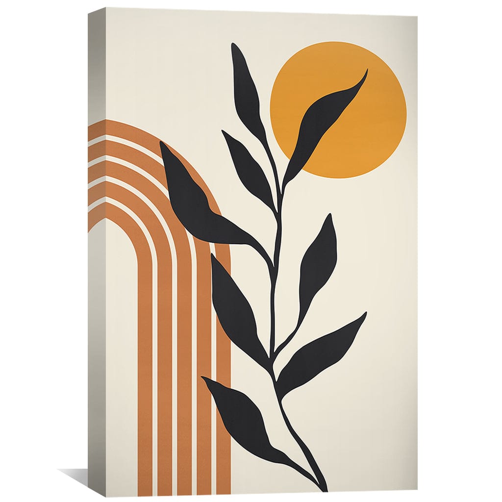 Modern Abstract Floral Oil Painting with Sun and Geometric Elements