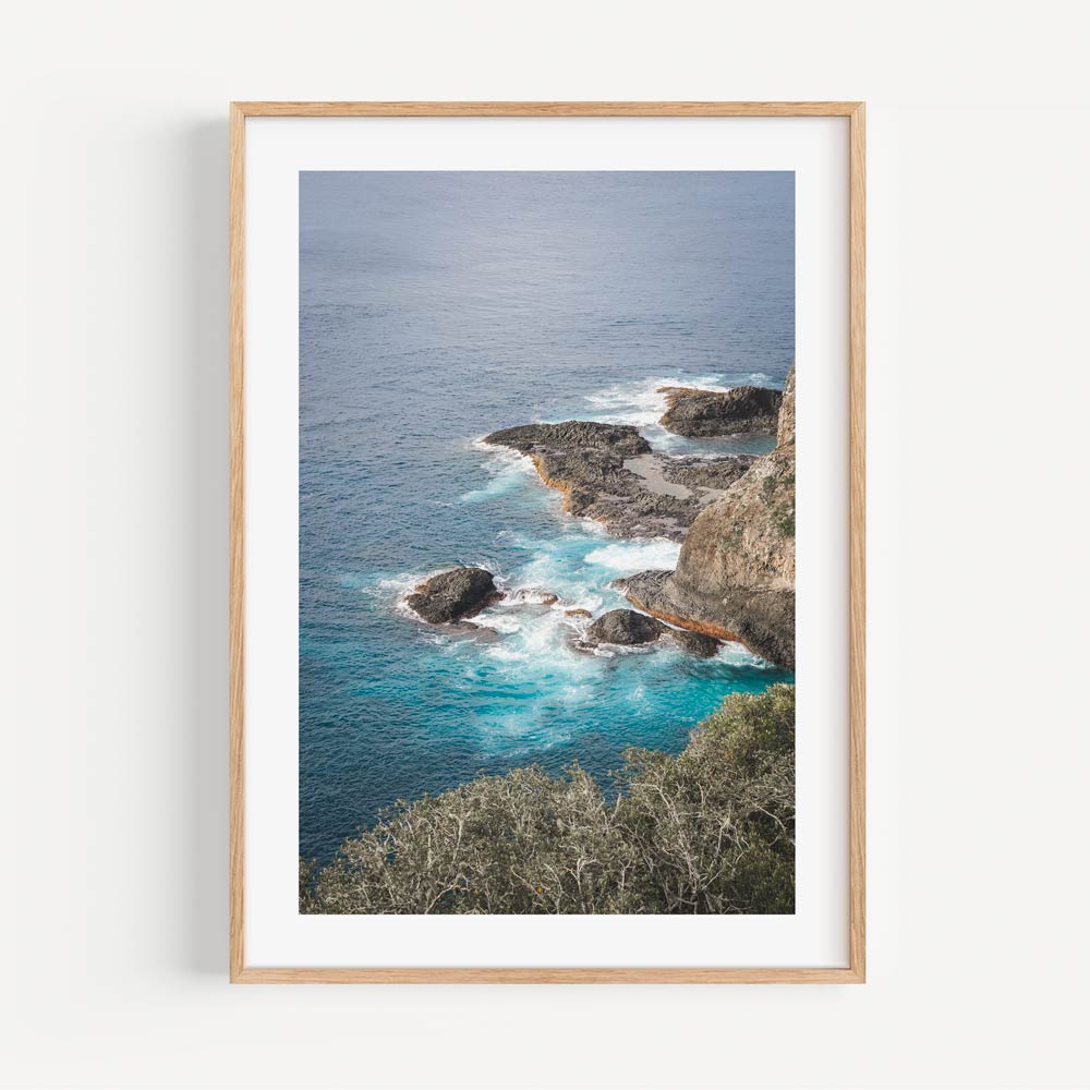 Coastal Serenity: Tranquil Ocean Waves and Rocky Shoreline Oil Painting