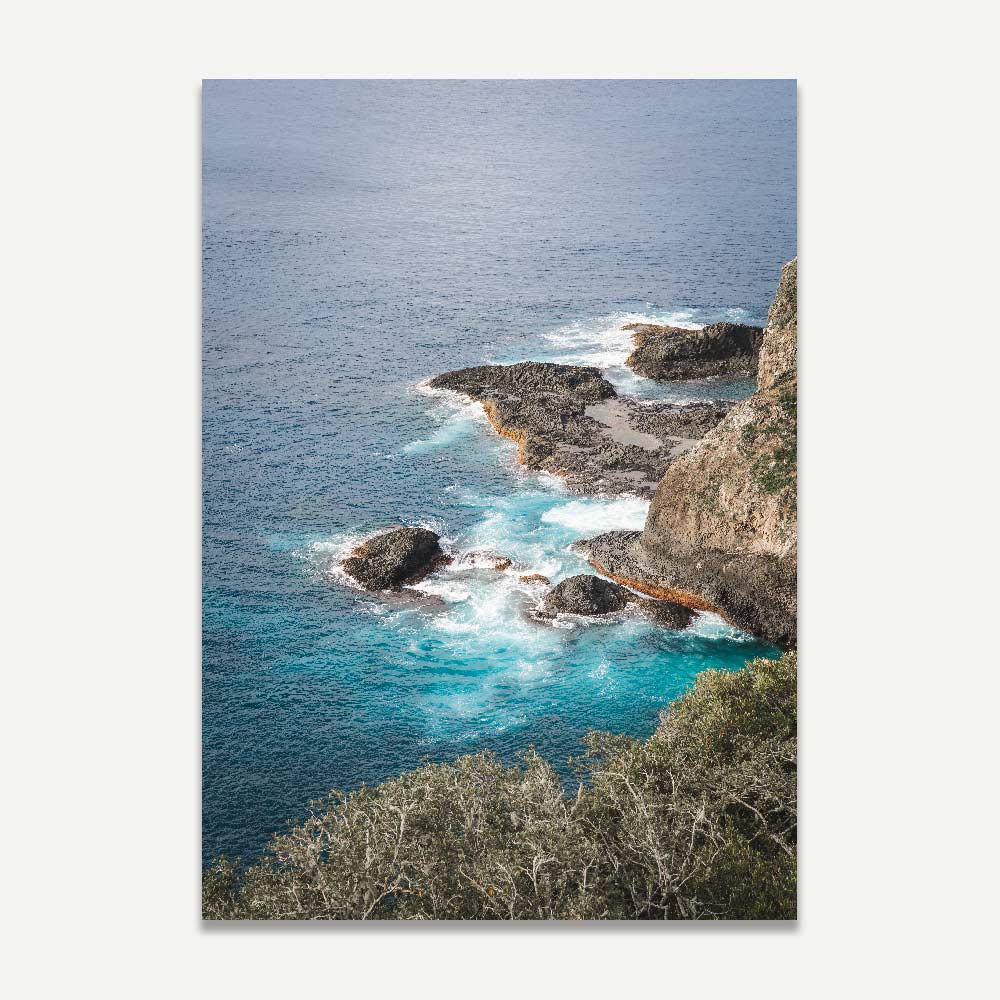 Coastal Serenity: Tranquil Ocean Waves and Rocky Shoreline Oil Painting