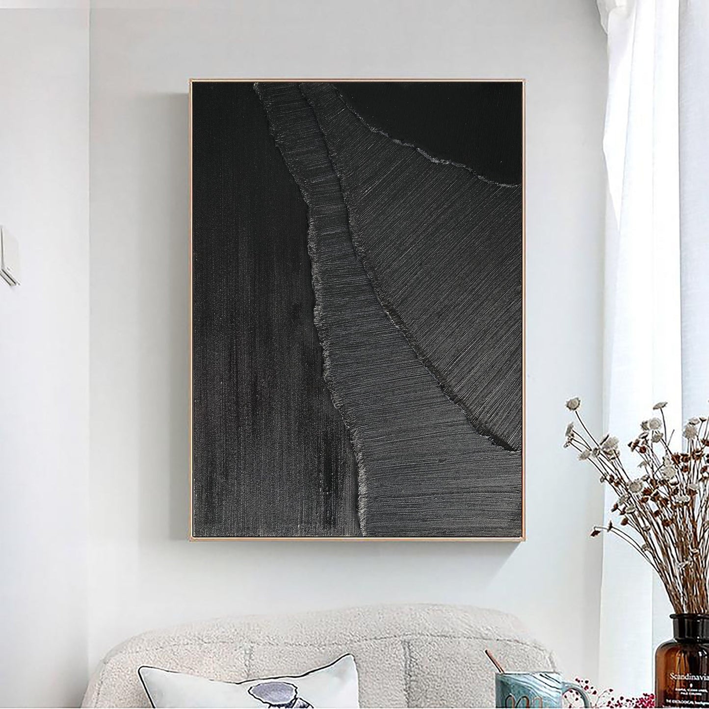 Elegant Black Minimalist Abstract Oil Painting for Modern Home Décor