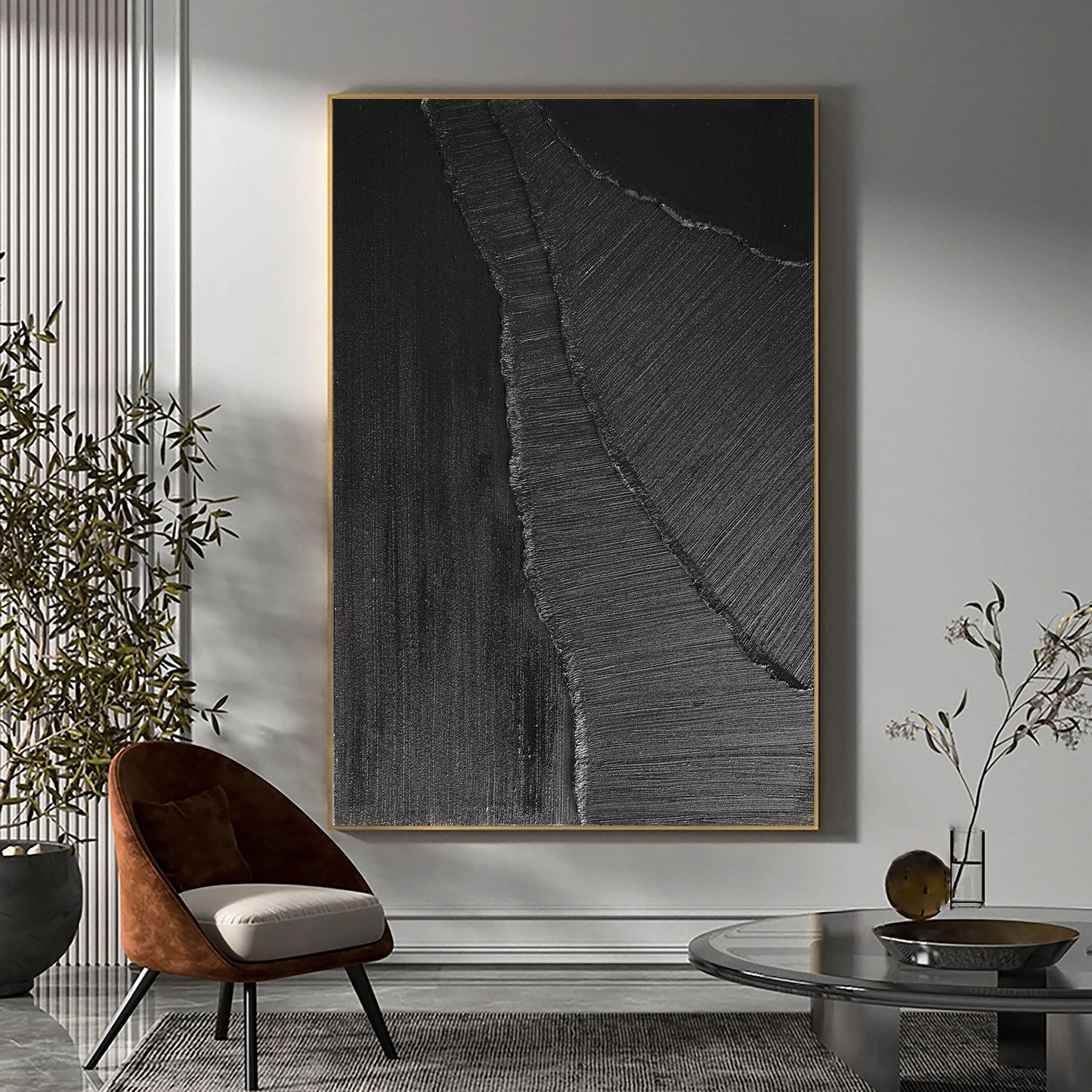 Elegant Black Minimalist Abstract Oil Painting for Modern Home Décor