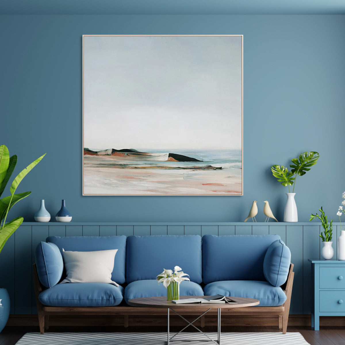 Serene Coastal Landscape Oil Painting for Tranquil Home Decor