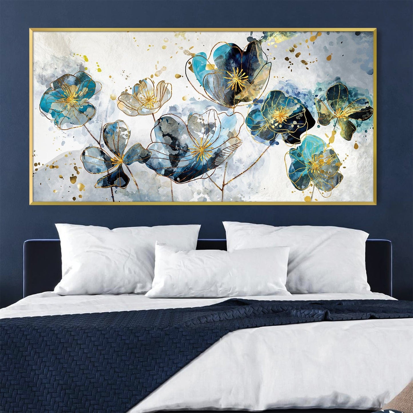 Elegant Blue Floral Oil Painting for Contemporary Home Decor