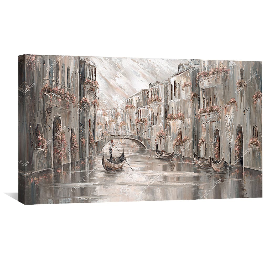 Charming Venice Canal Oil Painting with Gondolas and Flower-adorned Balconies