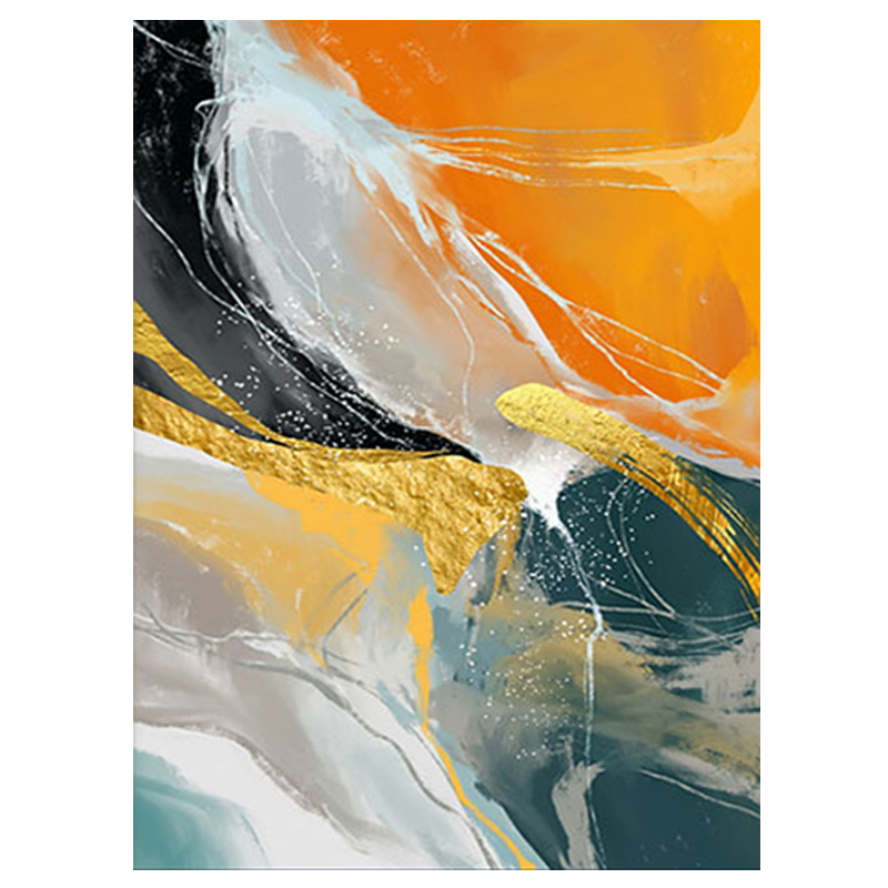 Gold Marble Accent Natural Waves Multicolor Oil Painting