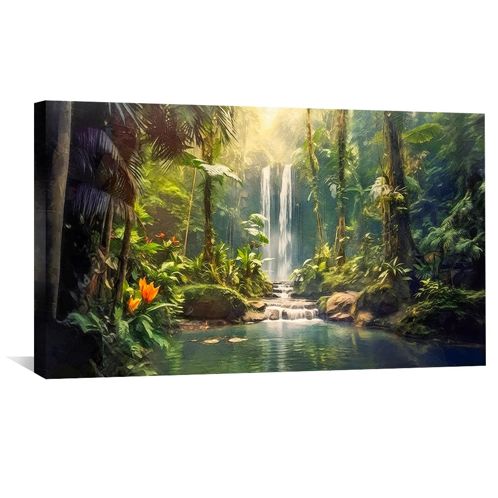 Lush Waterfall Landscape Oil Painting for Serene Home Decor