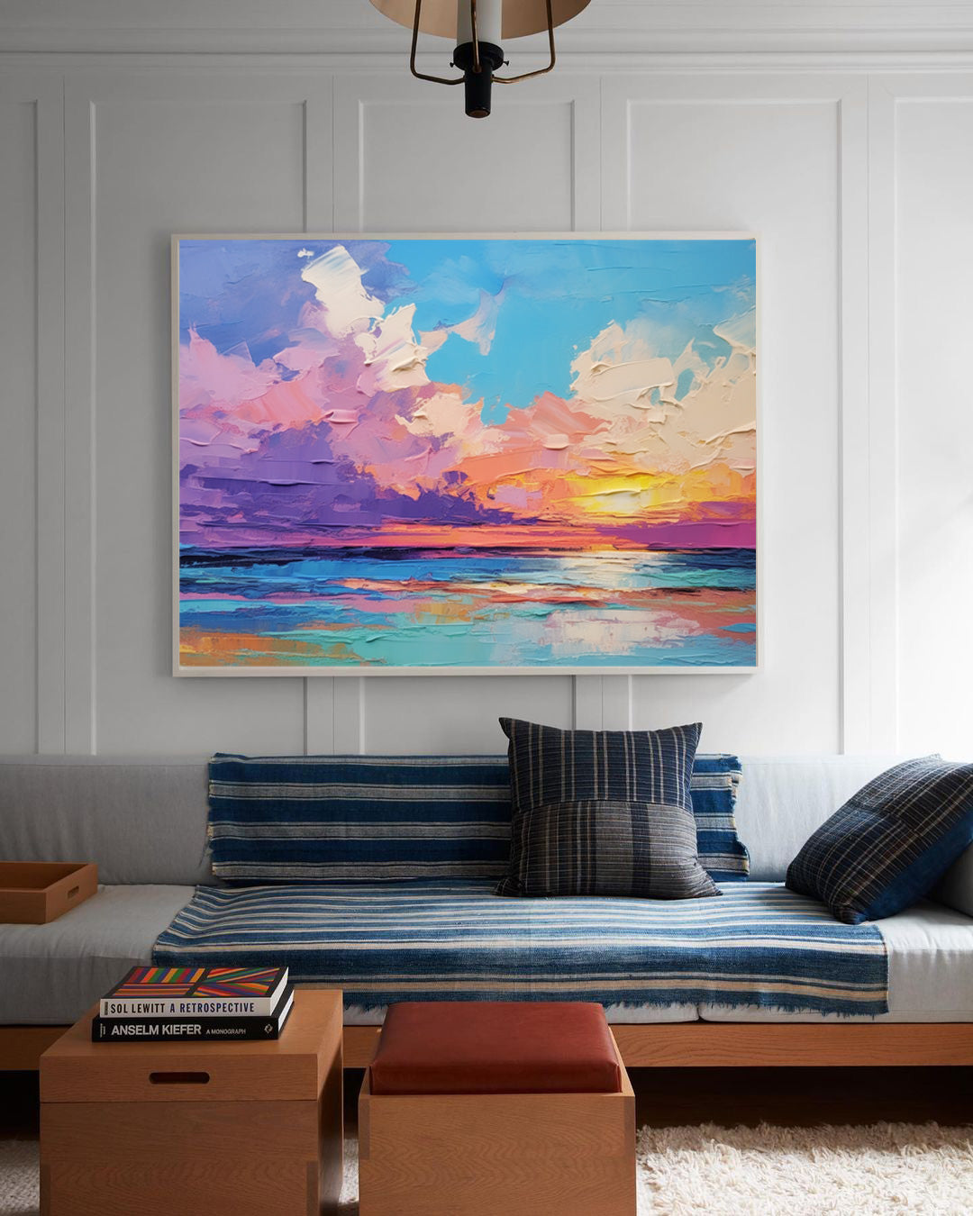Vibrant Sunset Over Ocean - Colorful Oil Painting Canvas Art for Home Decor