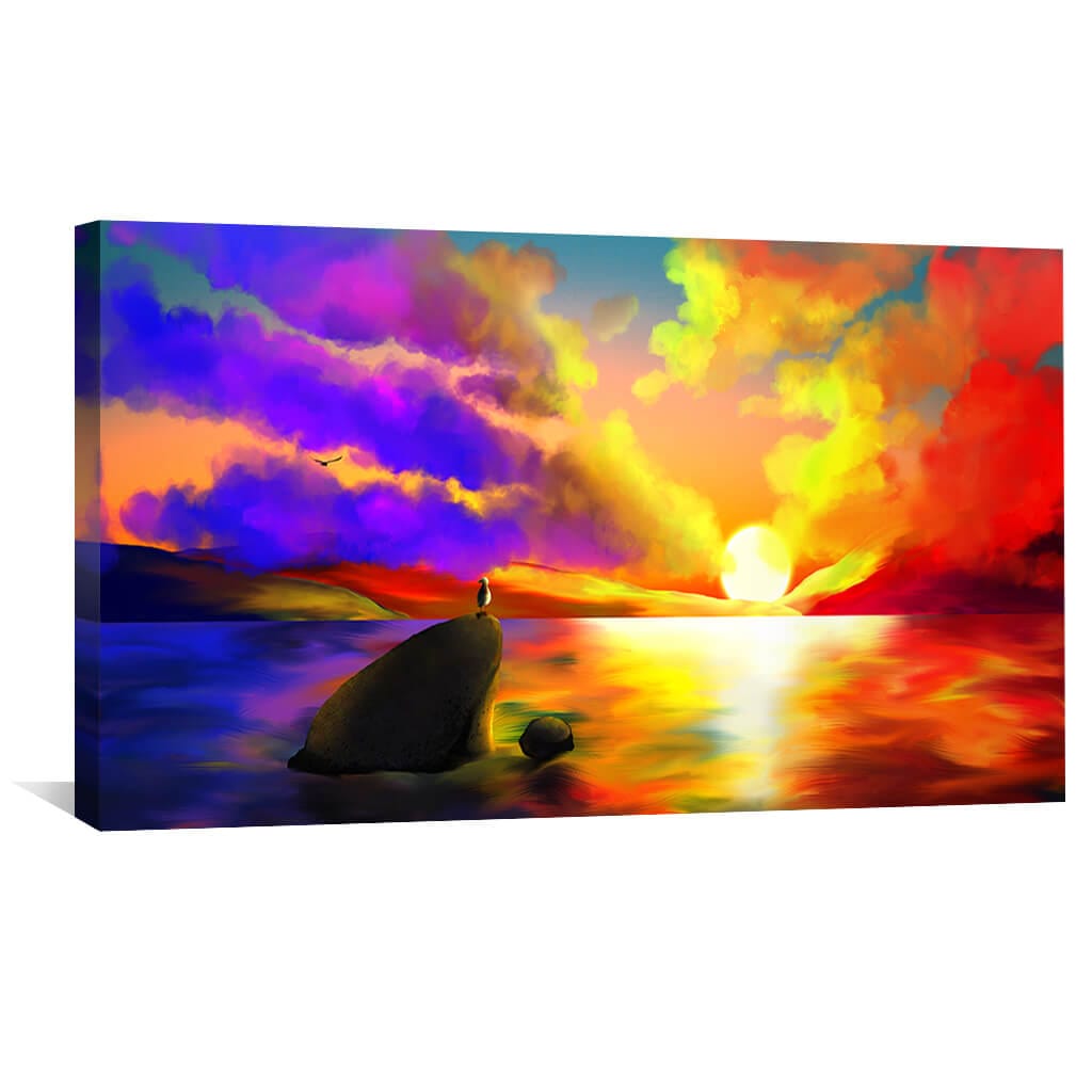 Vibrant Sunset Over Calm Waters - Inspiring Oil Painting for Home Decor