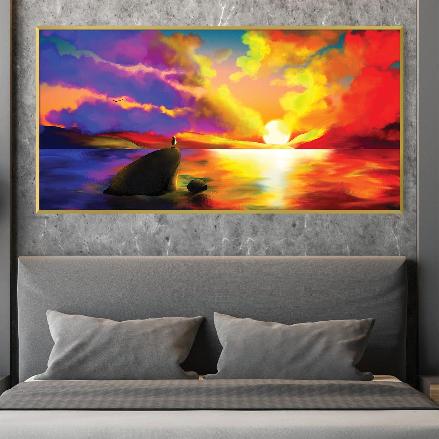 Vibrant Sunset Over Calm Waters - Inspiring Oil Painting for Home Decor
