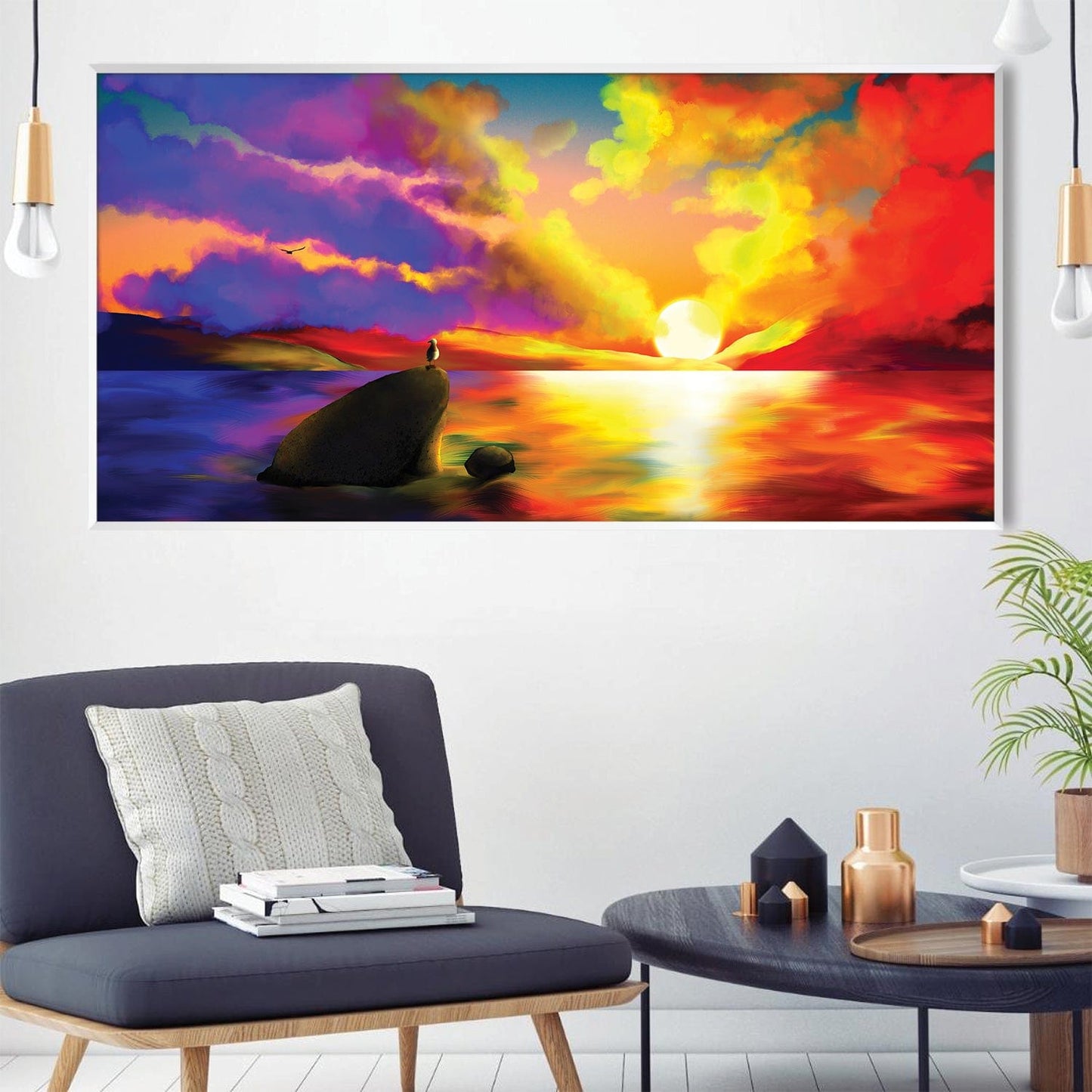 Vibrant Sunset Over Calm Waters - Inspiring Oil Painting for Home Decor