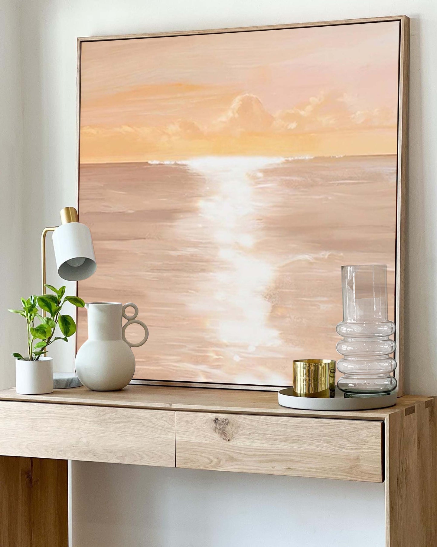 Serene Sunset Ocean View Oil Painting for Tranquil Home Decor