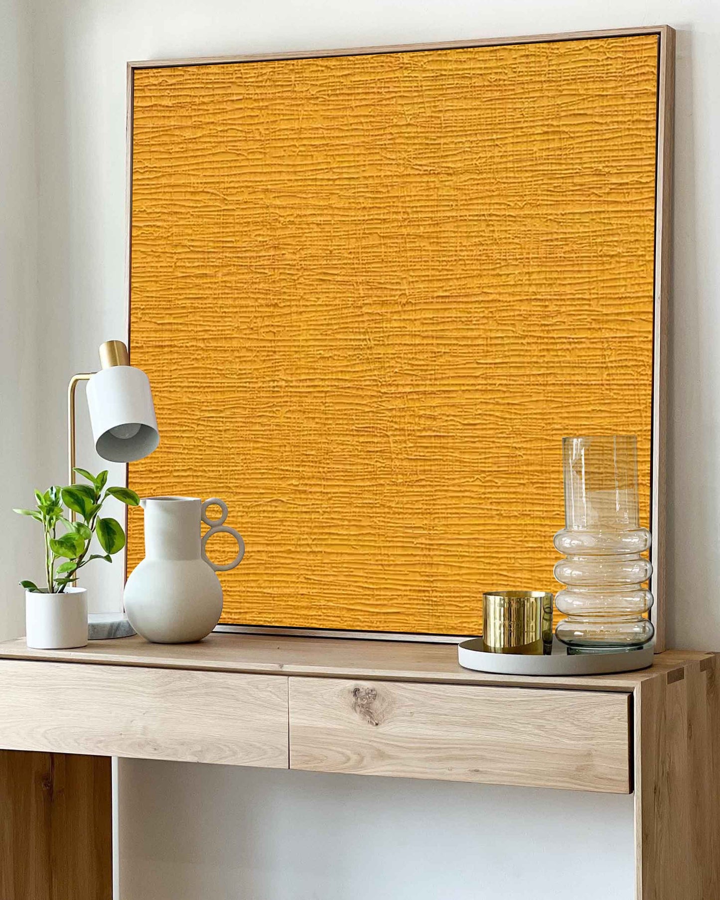 Vibrant Textured Yellow Oil Painting for Modern Minimalist Decor