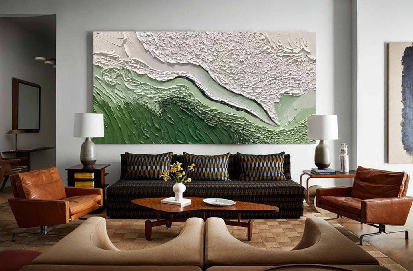 Coastal Serenity: Abstract Ocean Waves and Beach Landscape Oil Painting Art