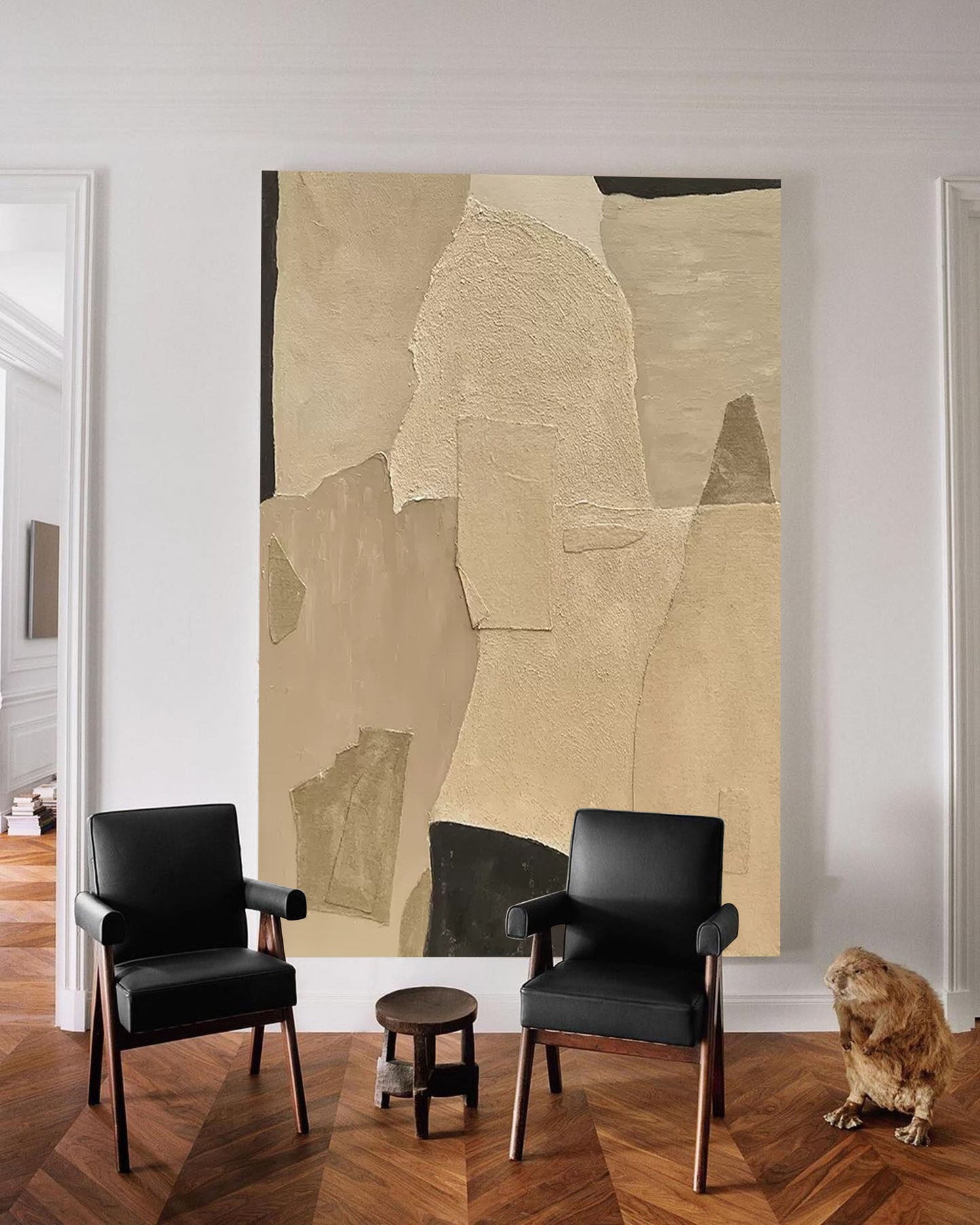 Elegant Minimalist Abstract Oil Painting in Neutral Tones for Modern Home Decor