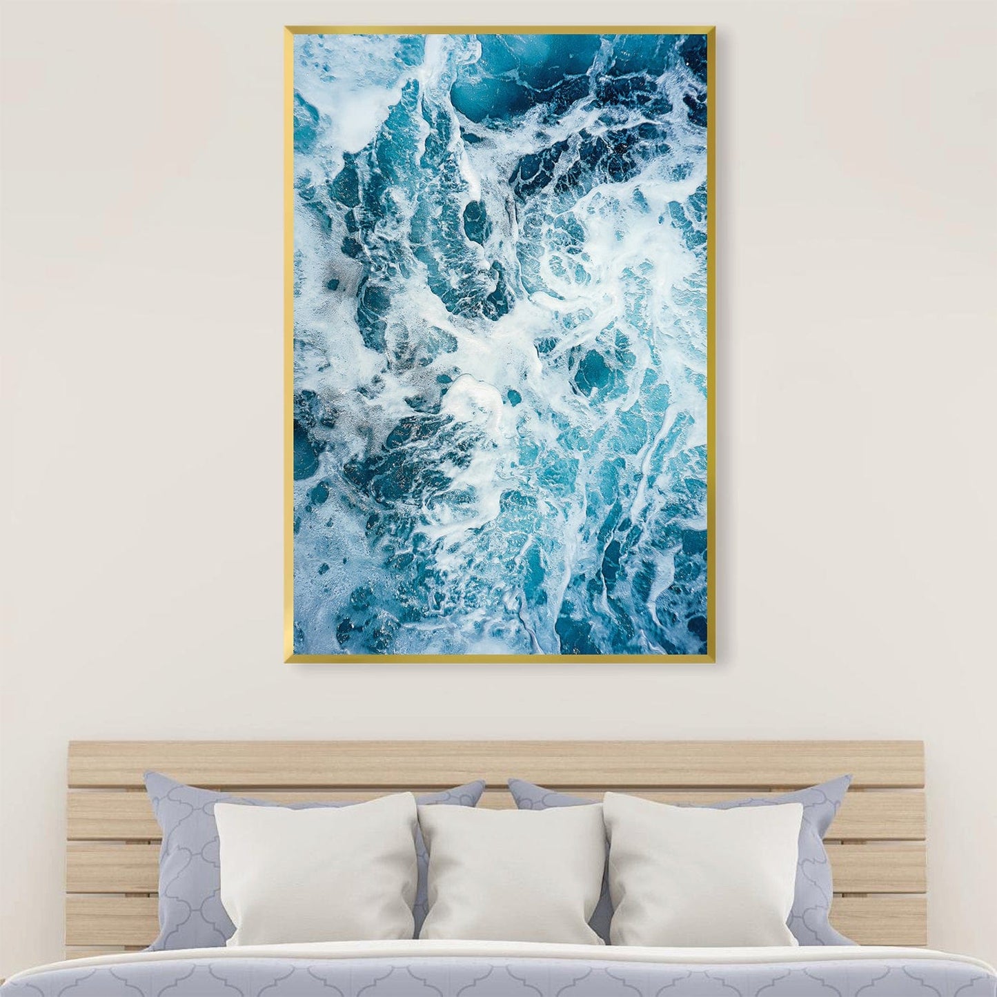 Dynamic Ocean Waves Oil Painting - Vibrant Blue Abstract Wall Art