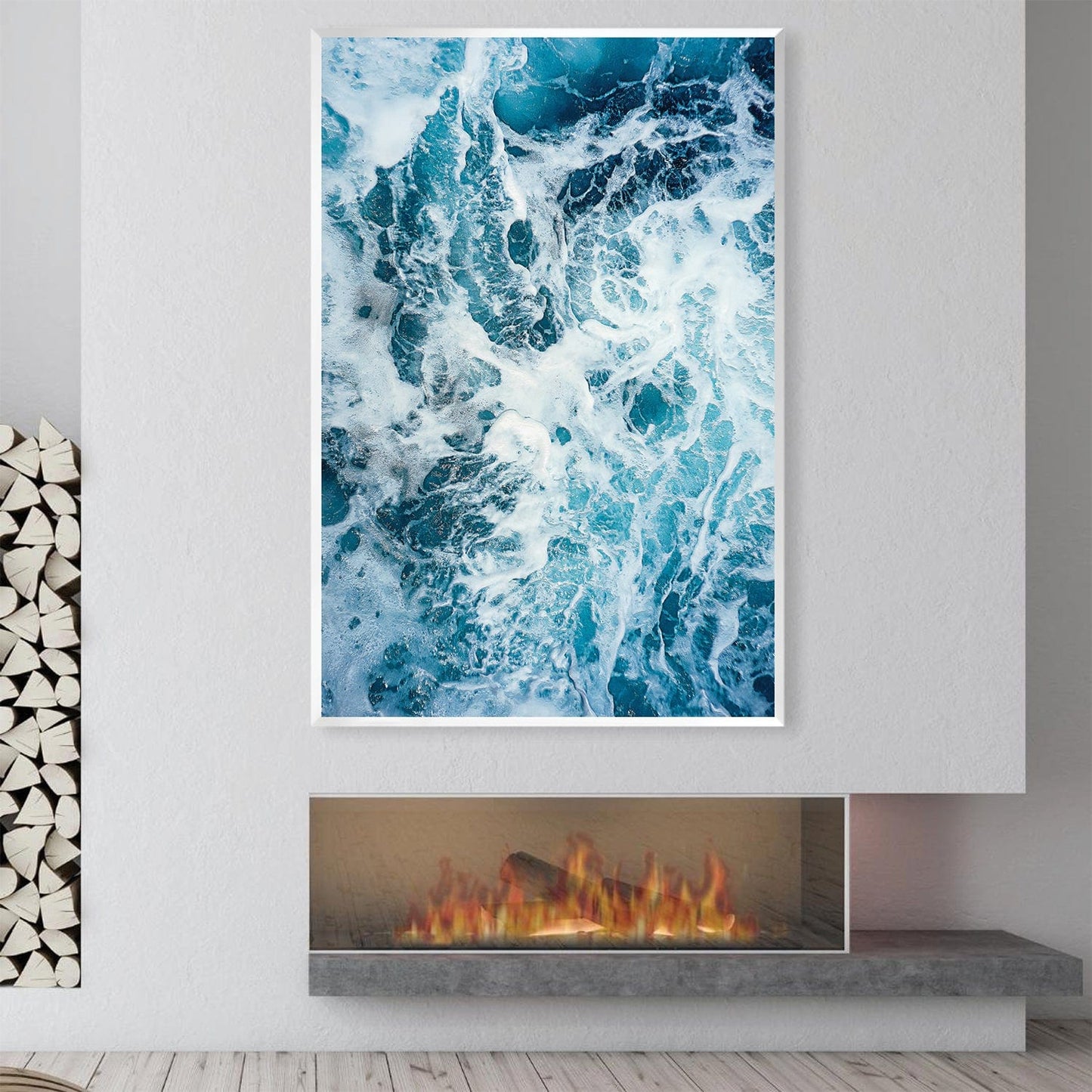 Dynamic Ocean Waves Oil Painting - Vibrant Blue Abstract Wall Art