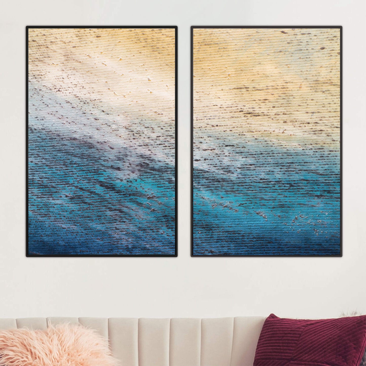 Serene Ocean Shore Abstract Oil Painting for Coastal Home Decor