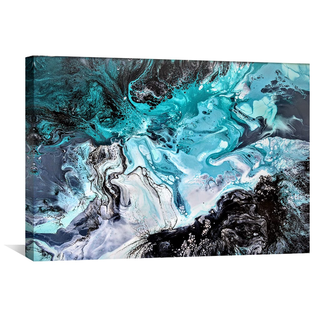 Abstract Ocean Wave Art - Vibrant Blue and Black Oil Painting for Home Decor