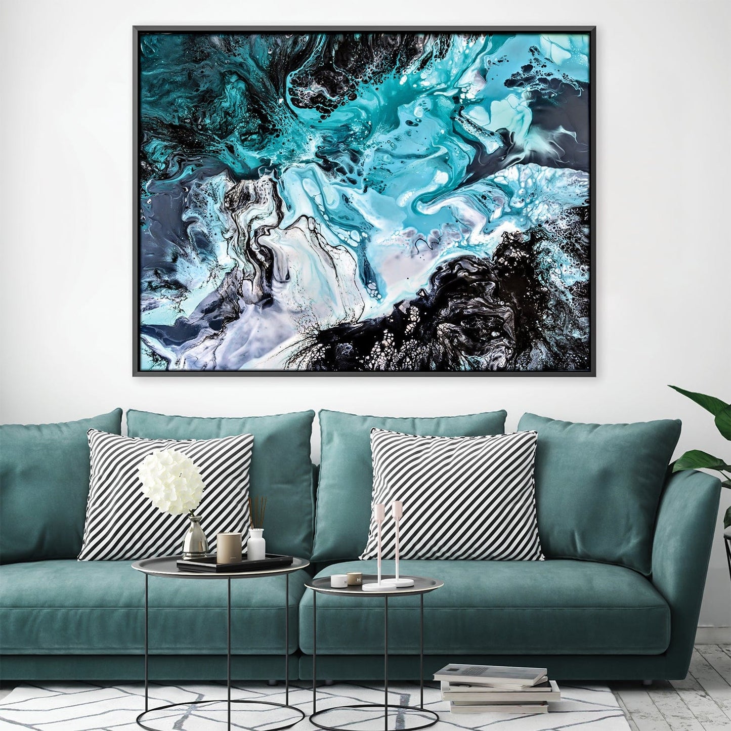 Abstract Ocean Wave Art - Vibrant Blue and Black Oil Painting for Home Decor
