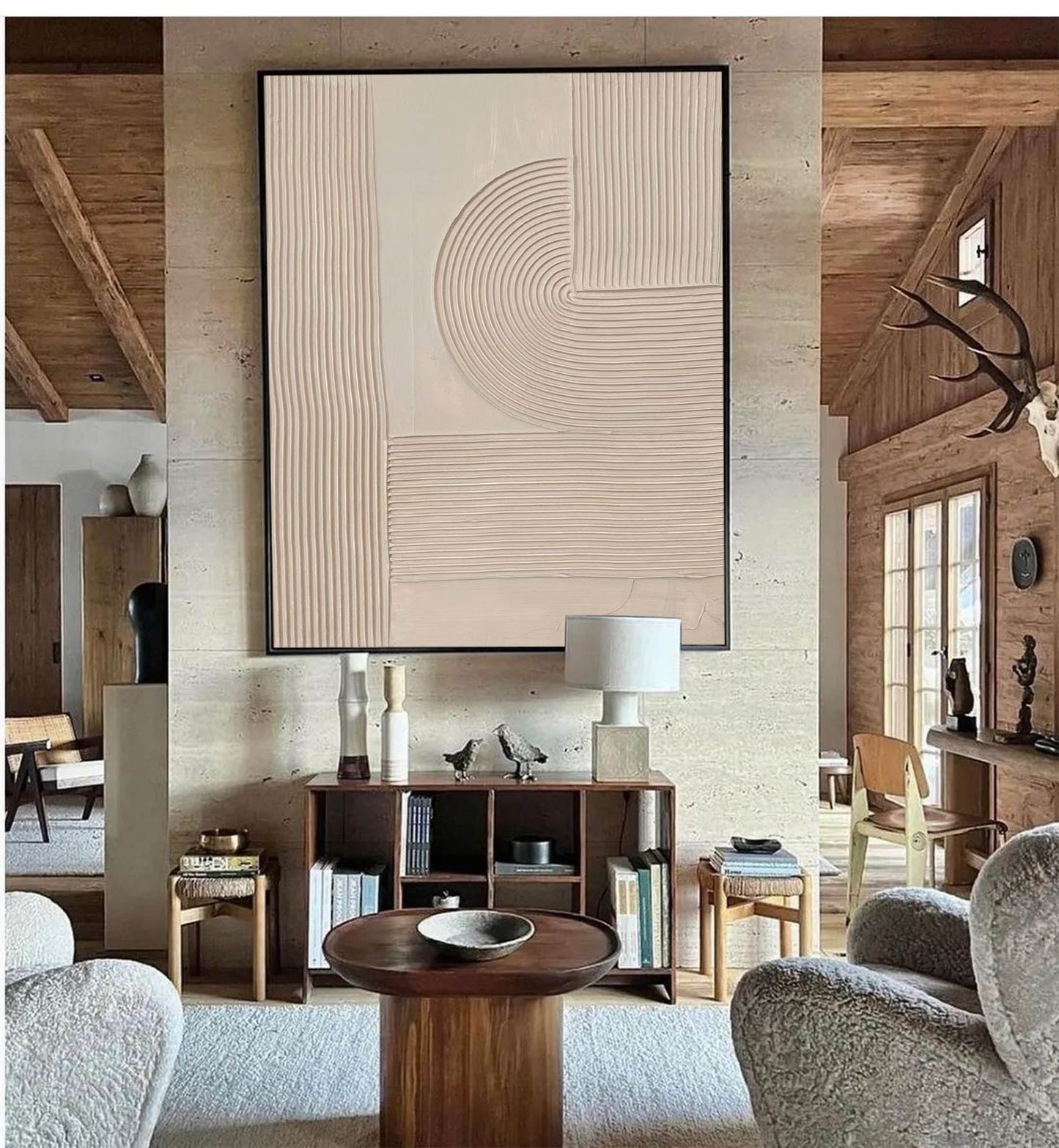Elegant Beige Minimalist Abstract Oil Painting for Modern Home Décor