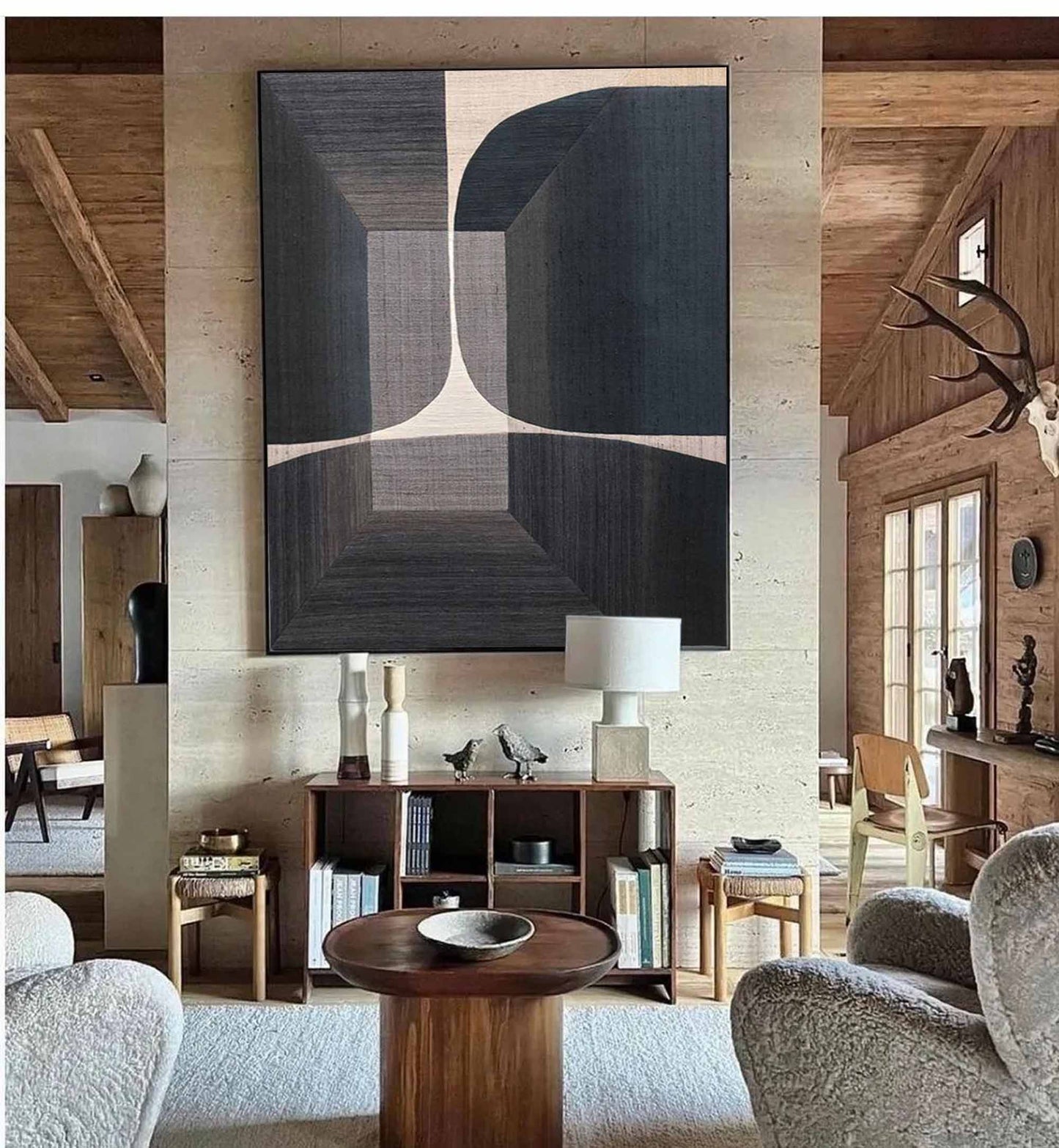 Contemporary Geometric Abstract Oil Painting for Modern Home Decor