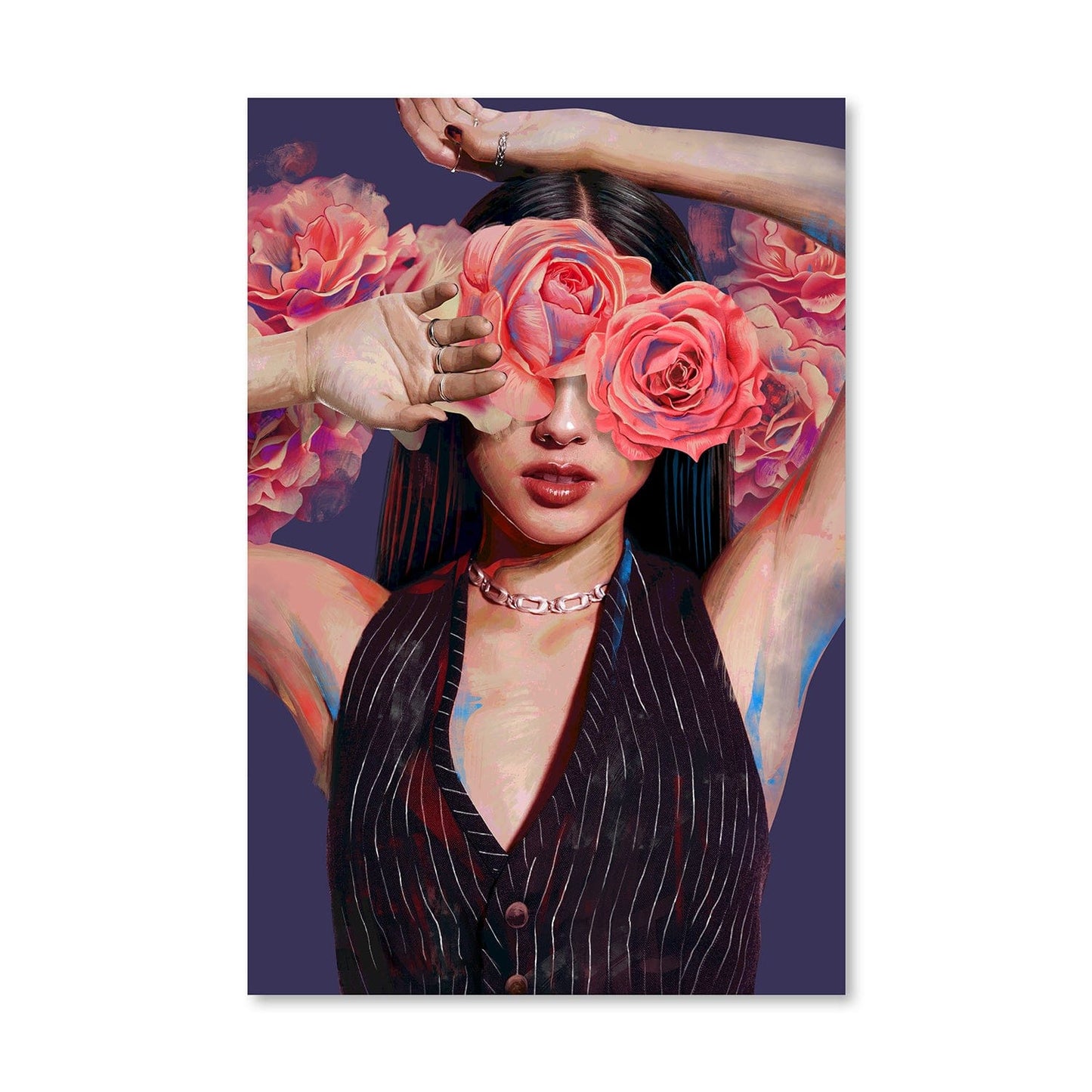 Vibrant Floral Elegance - Contemporary Oil Painting of Woman with Roses