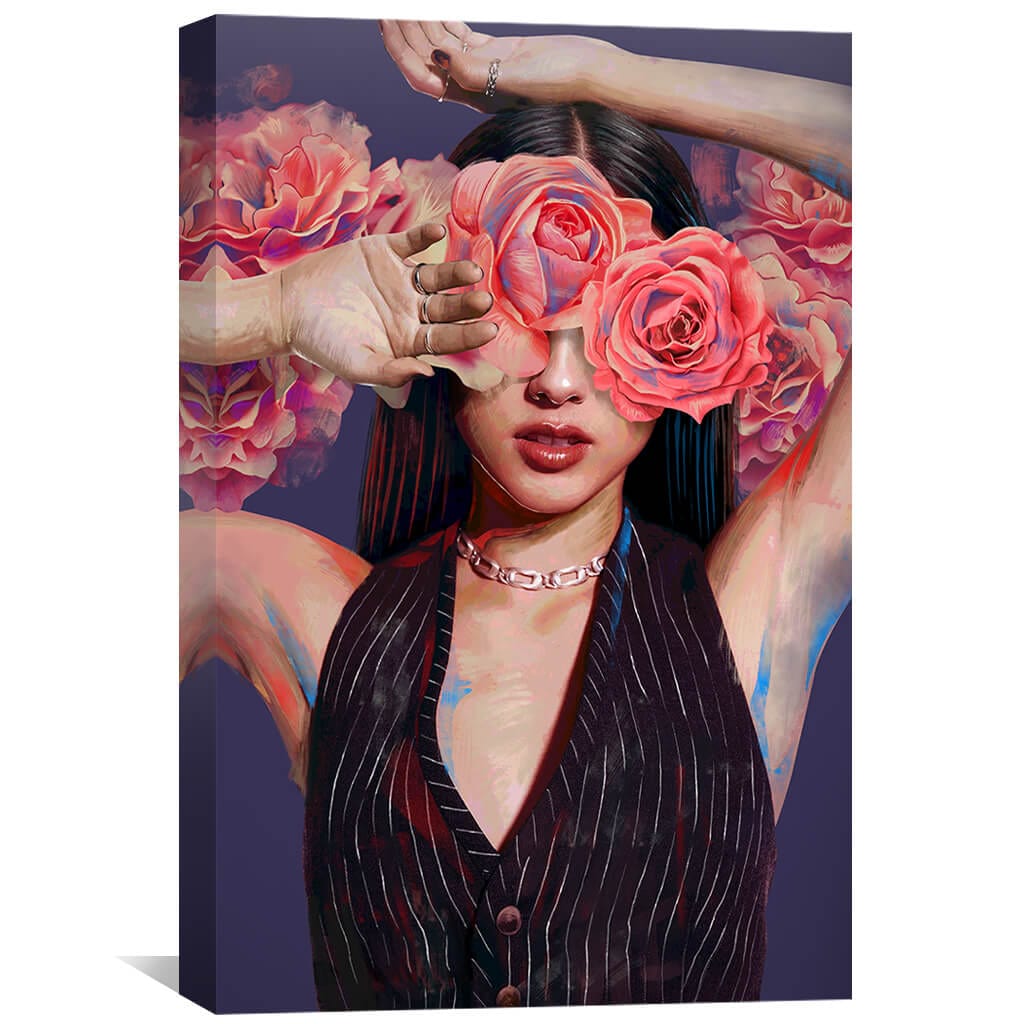 Vibrant Floral Elegance - Contemporary Oil Painting of Woman with Roses