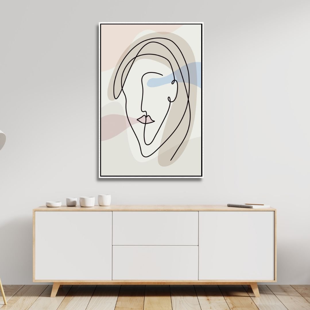 Abstract Line Art Faces - Modern Minimalist Oil Painting for Contemporary Decor