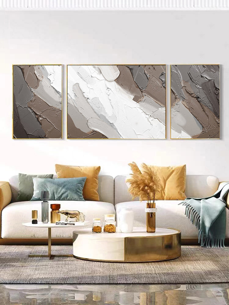 Three Frame High Texture Paint Stroke Neutral Oil Painting
